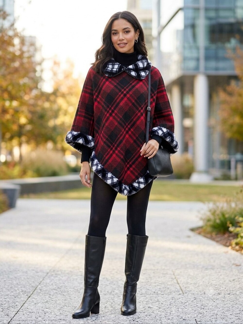 Arianna Buffalo Plaid Cape Poncho Wrap